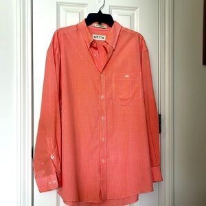 NWOT! Men’s Orvis Orange and White Checkered Long Sleeve Shirt. Cotton Large